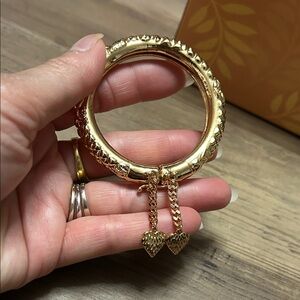 Gold Heart Drop Bangle Bracelet - Women Jewelry